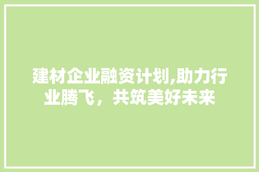 建材企业融资计划,助力行业腾飞，共筑美好未来