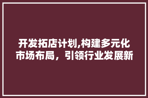 开发拓店计划,构建多元化市场布局，引领行业发展新潮流