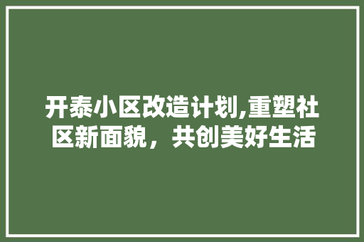 开泰小区改造计划,重塑社区新面貌，共创美好生活