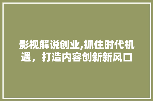 影视解说创业,抓住时代机遇，打造内容创新新风口