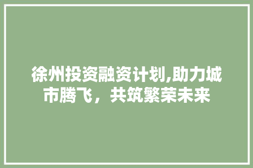 徐州投资融资计划,助力城市腾飞，共筑繁荣未来