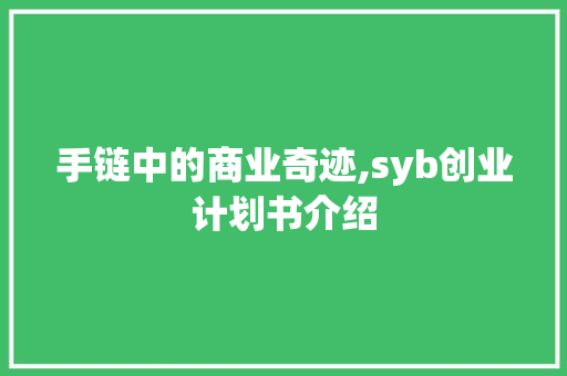 手链中的商业奇迹,syb创业计划书介绍