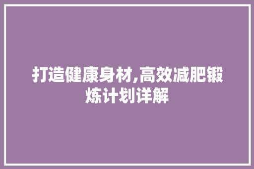 打造健康身材,高效减肥锻炼计划详解