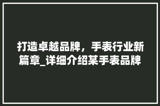 打造卓越品牌，手表行业新篇章_详细介绍某手表品牌运营计划