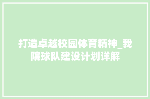 打造卓越校园体育精神_我院球队建设计划详解