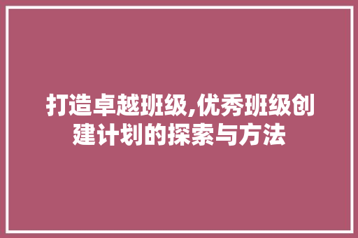 打造卓越班级,优秀班级创建计划的探索与方法