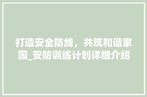 打造安全防线，共筑和谐家园_安防训练计划详细介绍