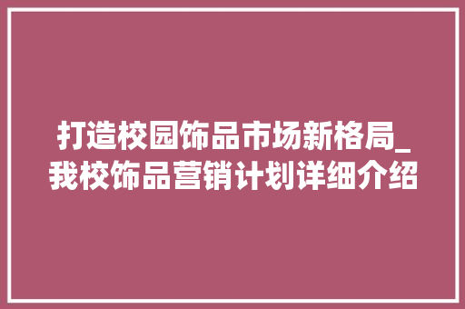 打造校园饰品市场新格局_我校饰品营销计划详细介绍