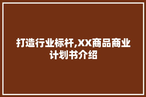 打造行业标杆,XX商品商业计划书介绍