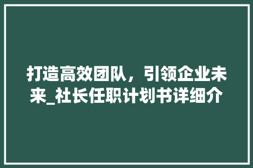 打造高效团队，引领企业未来_社长任职计划书详细介绍