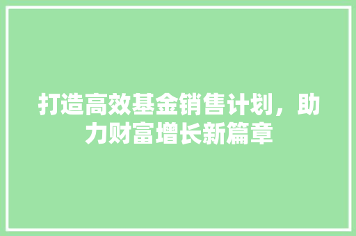 打造高效基金销售计划，助力财富增长新篇章