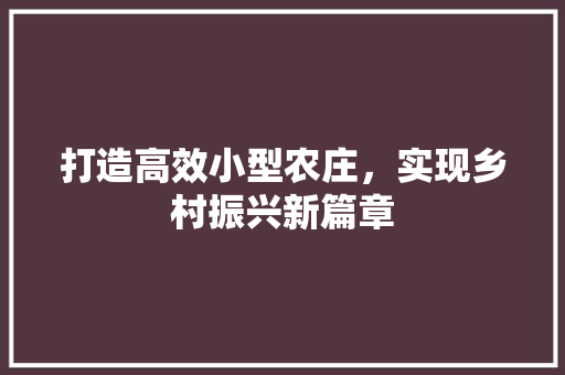 打造高效小型农庄，实现乡村振兴新篇章