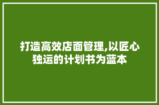 打造高效店面管理,以匠心独运的计划书为蓝本