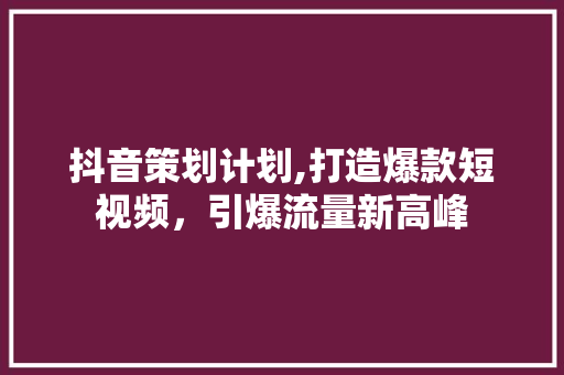 抖音策划计划,打造爆款短视频，引爆流量新高峰