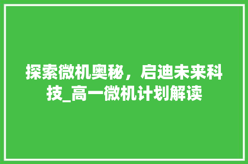 探索微机奥秘，启迪未来科技_高一微机计划解读