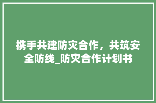 携手共建防灾合作，共筑安全防线_防灾合作计划书