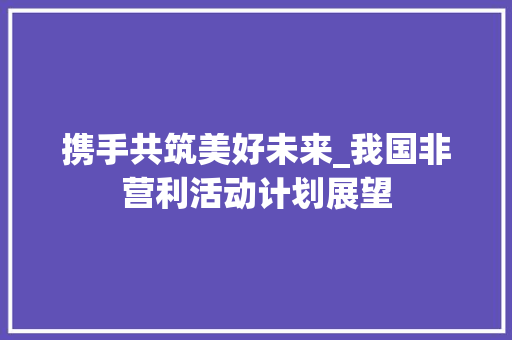 携手共筑美好未来_我国非营利活动计划展望