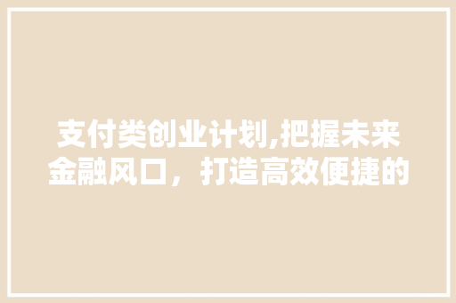 支付类创业计划,把握未来金融风口，打造高效便捷的支付生态