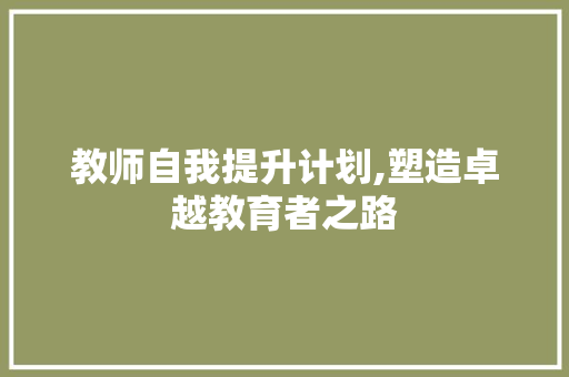 教师自我提升计划,塑造卓越教育者之路