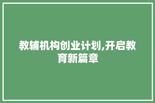 教辅机构创业计划,开启教育新篇章