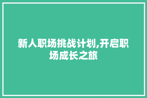 新人职场挑战计划,开启职场成长之旅