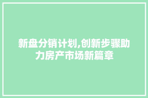 新盘分销计划,创新步骤助力房产市场新篇章