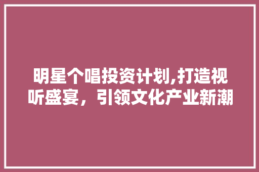 明星个唱投资计划,打造视听盛宴，引领文化产业新潮流