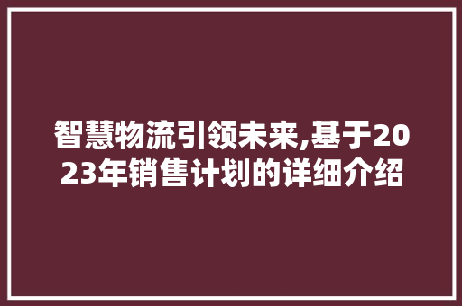 智慧物流引领未来,基于2023年销售计划的详细介绍