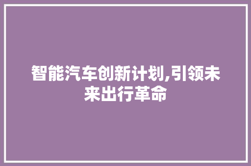 智能汽车创新计划,引领未来出行革命