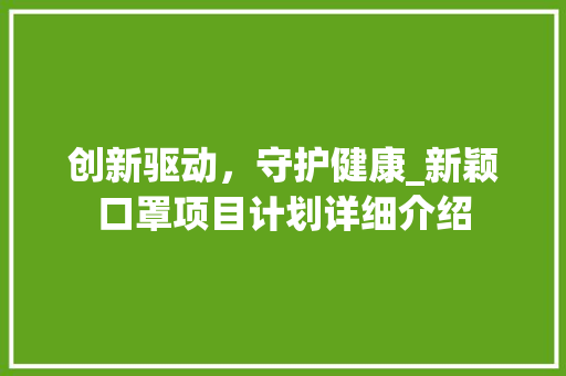 创新驱动，守护健康_新颖口罩项目计划详细介绍