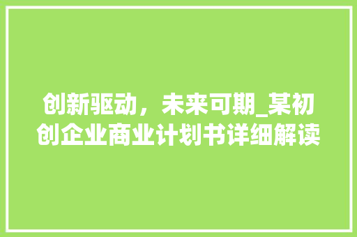 创新驱动，未来可期_某初创企业商业计划书详细解读