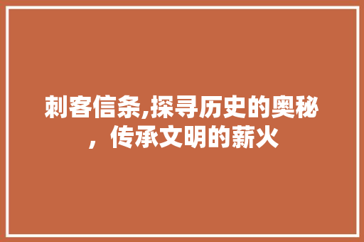 刺客信条,探寻历史的奥秘，传承文明的薪火