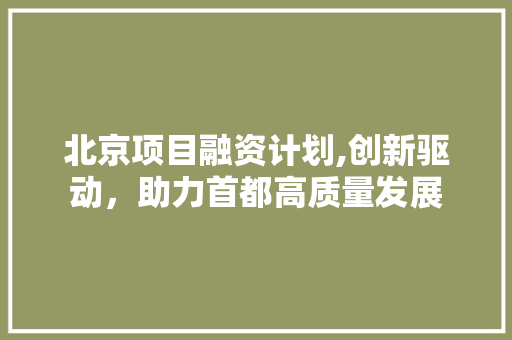 北京项目融资计划,创新驱动，助力首都高质量发展