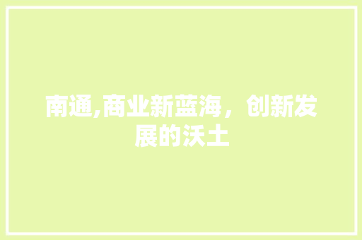 南通,商业新蓝海，创新发展的沃土