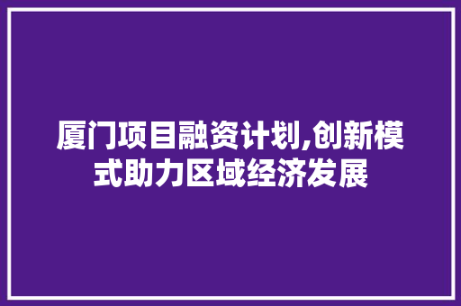 厦门项目融资计划,创新模式助力区域经济发展