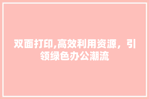 双面打印,高效利用资源，引领绿色办公潮流