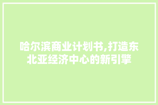 哈尔滨商业计划书,打造东北亚经济中心的新引擎