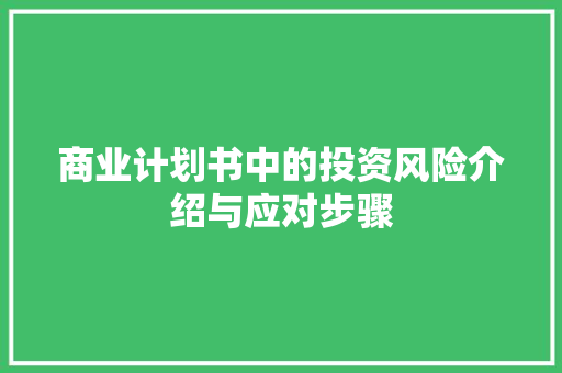 商业计划书中的投资风险介绍与应对步骤