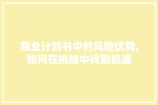 商业计划书中的风险优势,如何在挑战中找到机遇