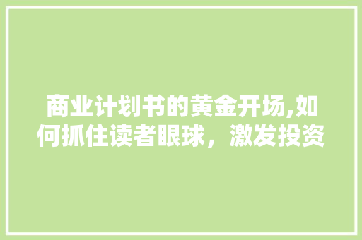 商业计划书的黄金开场,如何抓住读者眼球，激发投资热情