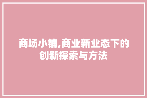 商场小铺,商业新业态下的创新探索与方法