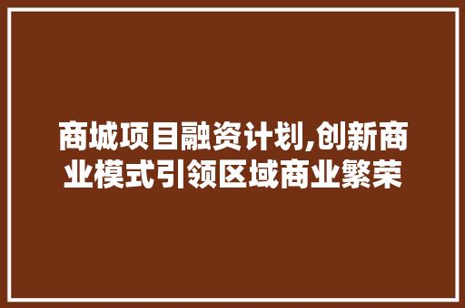 商城项目融资计划,创新商业模式引领区域商业繁荣