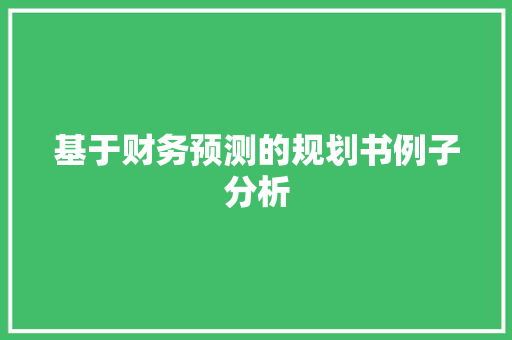 基于财务预测的规划书例子分析