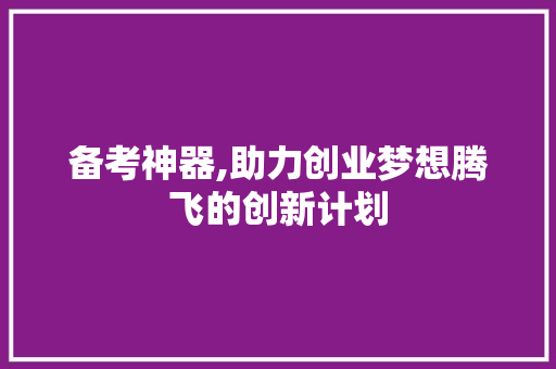 备考神器,助力创业梦想腾飞的创新计划