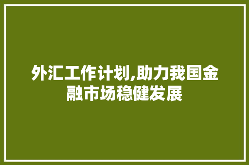 外汇工作计划,助力我国金融市场稳健发展 商务邮件范文