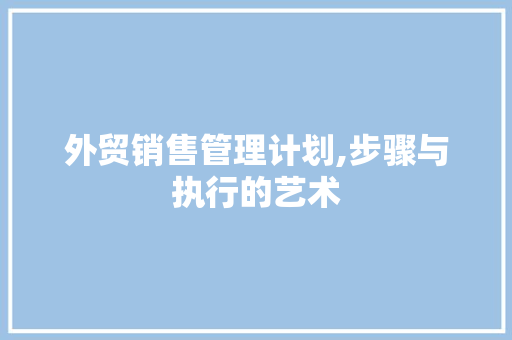 外贸销售管理计划,步骤与执行的艺术