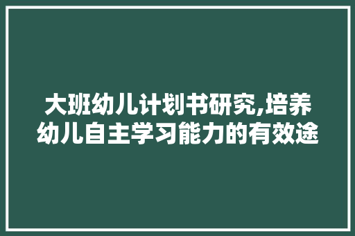 大班幼儿计划书研究,培养幼儿自主学习能力的有效途径