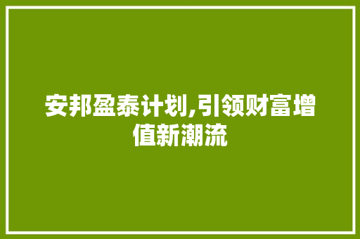 安邦盈泰计划,引领财富增值新潮流