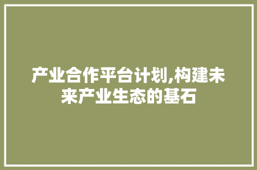 产业合作平台计划,构建未来产业生态的基石