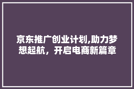 京东推广创业计划,助力梦想起航，开启电商新篇章